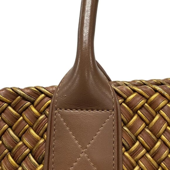 Auth BOTTEGA VENETA Cabas PM 141498 Dark Brown Gold Leather 0**/2** Tote Bag - Picture 13 of 16